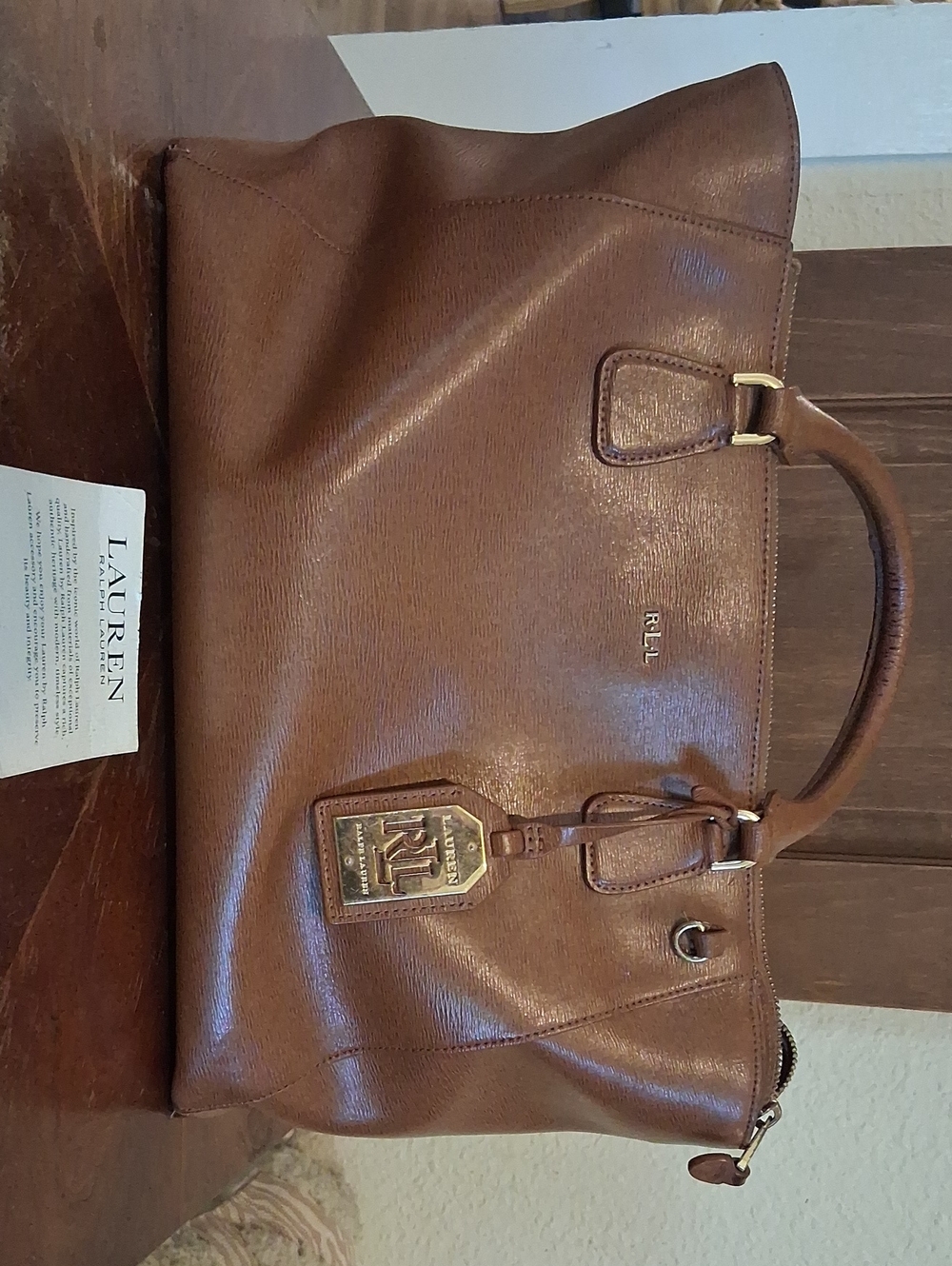 Lauren Ralph Lauren Leather Satchel in Saddle Tan75